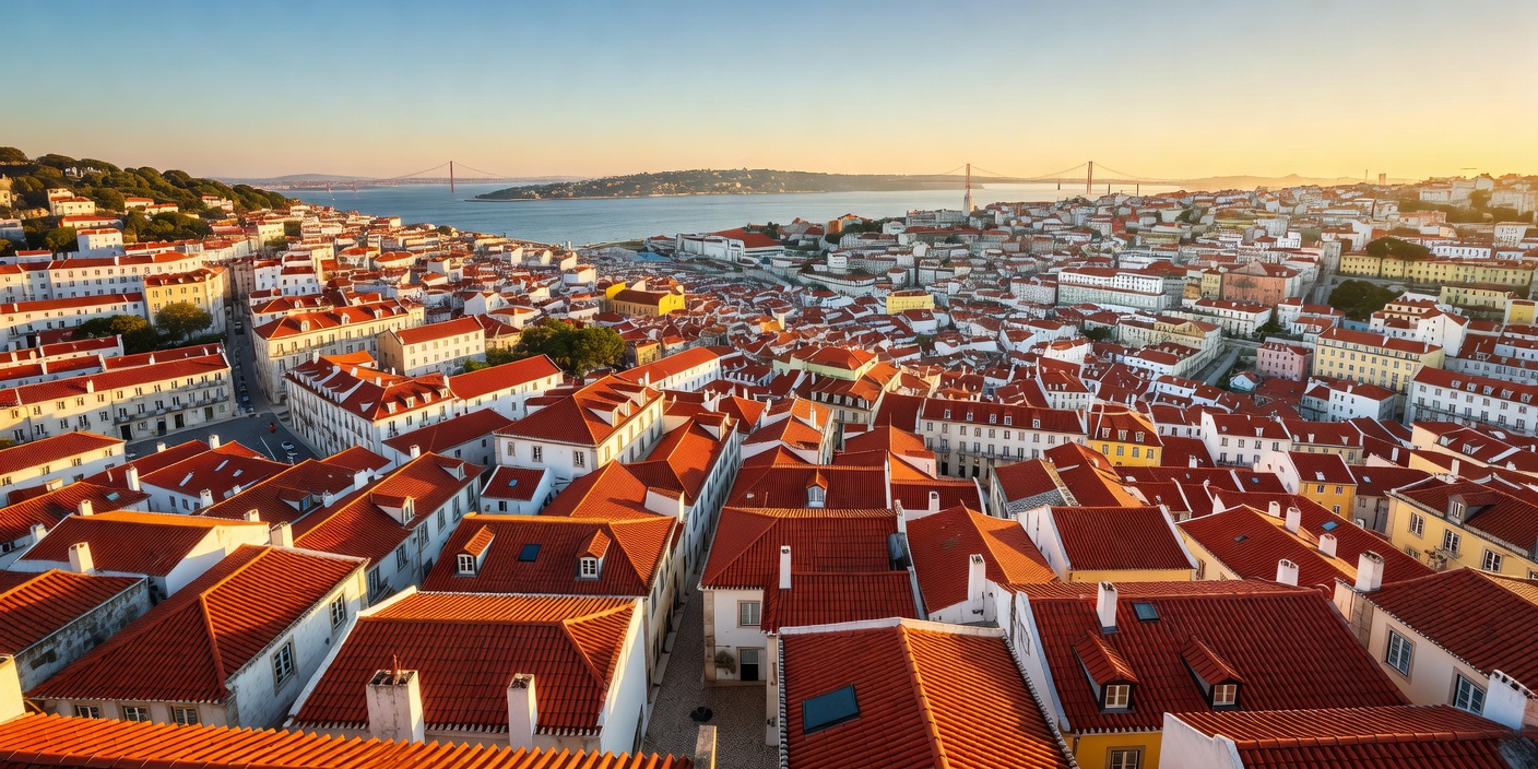 Lisbon city landscape and red roofs